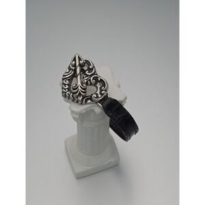 Vtg BRIGHTON 1995 Black Leather Shooting Arrow Through Heart Bracelet FREE $HIP!